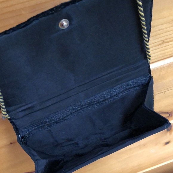 Vintage Zardozi Black Velvet Evening Purse Metal Thread Goldwork Embroidery - Picture 11 of 12